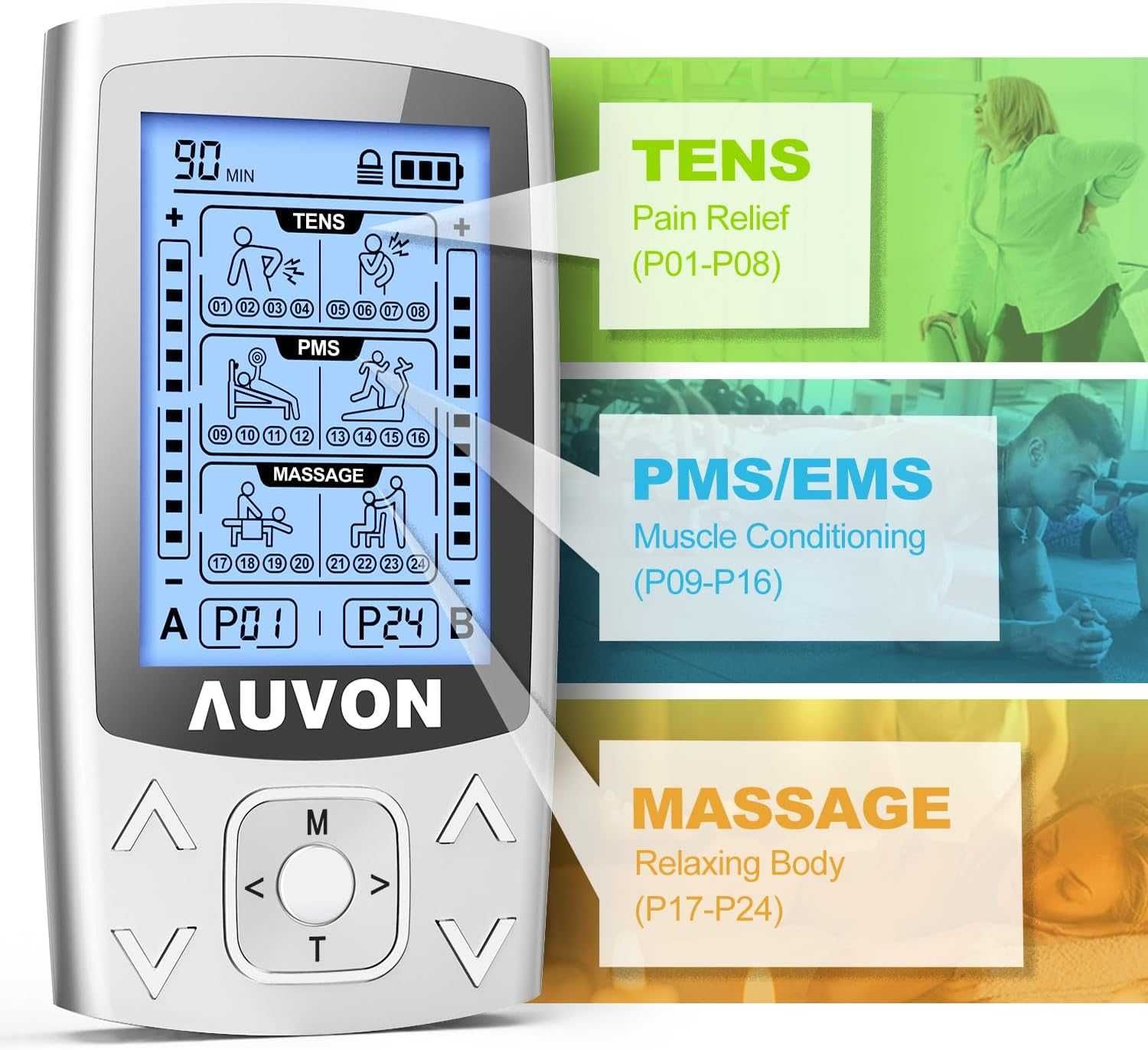 AUVON Двуканален TENS EMS апарат 24 режима