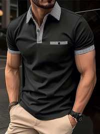 Мъжка ежедневна карирана риза с ревер,4 копчета, с къс ръкав
