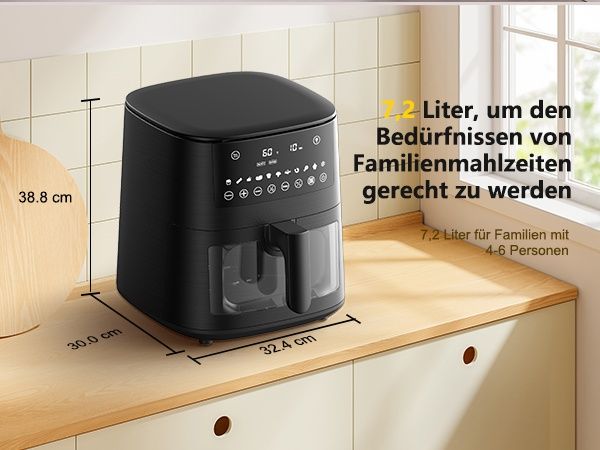Фритюрник с горещ въздух (Air Fryer) XXL 7.2 литра с прозорец за наблю
