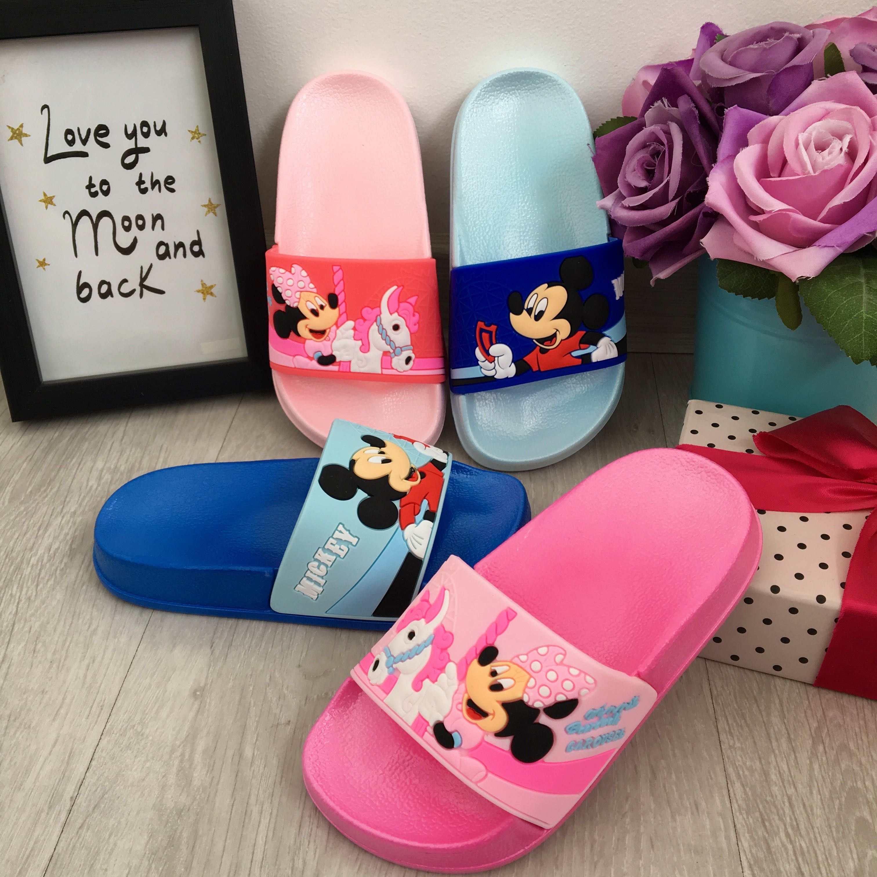 Papuci roz albastri bleu cu minnie mickey mouse pt copii mar 24 - 34