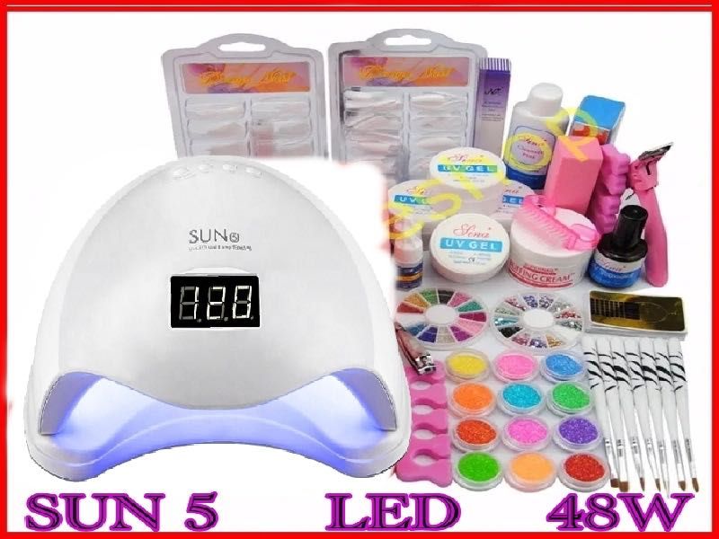 kit set unghii false cu gel tips set manichiura lampa