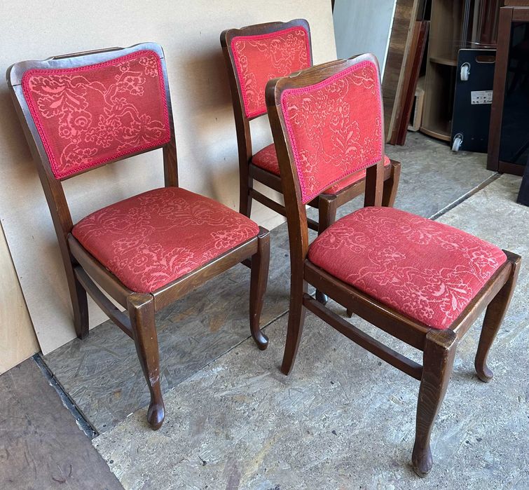 Set 3 Scaune Vintage cu sezut si spatar tapitat; Scaun