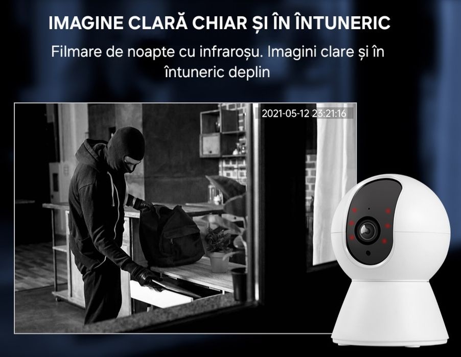 Cameră WiFi Tuya. Urmărire mișcare. Pan-Tilt-Zoom. Audio-Video. HD.