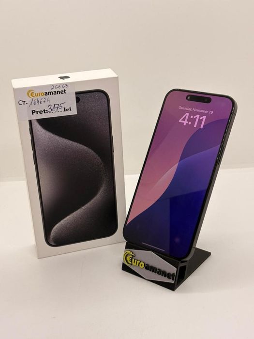 Telefon mobil Apple iPhone 15 Pro Max, 256 GB, 5G, Black Titanium -A-