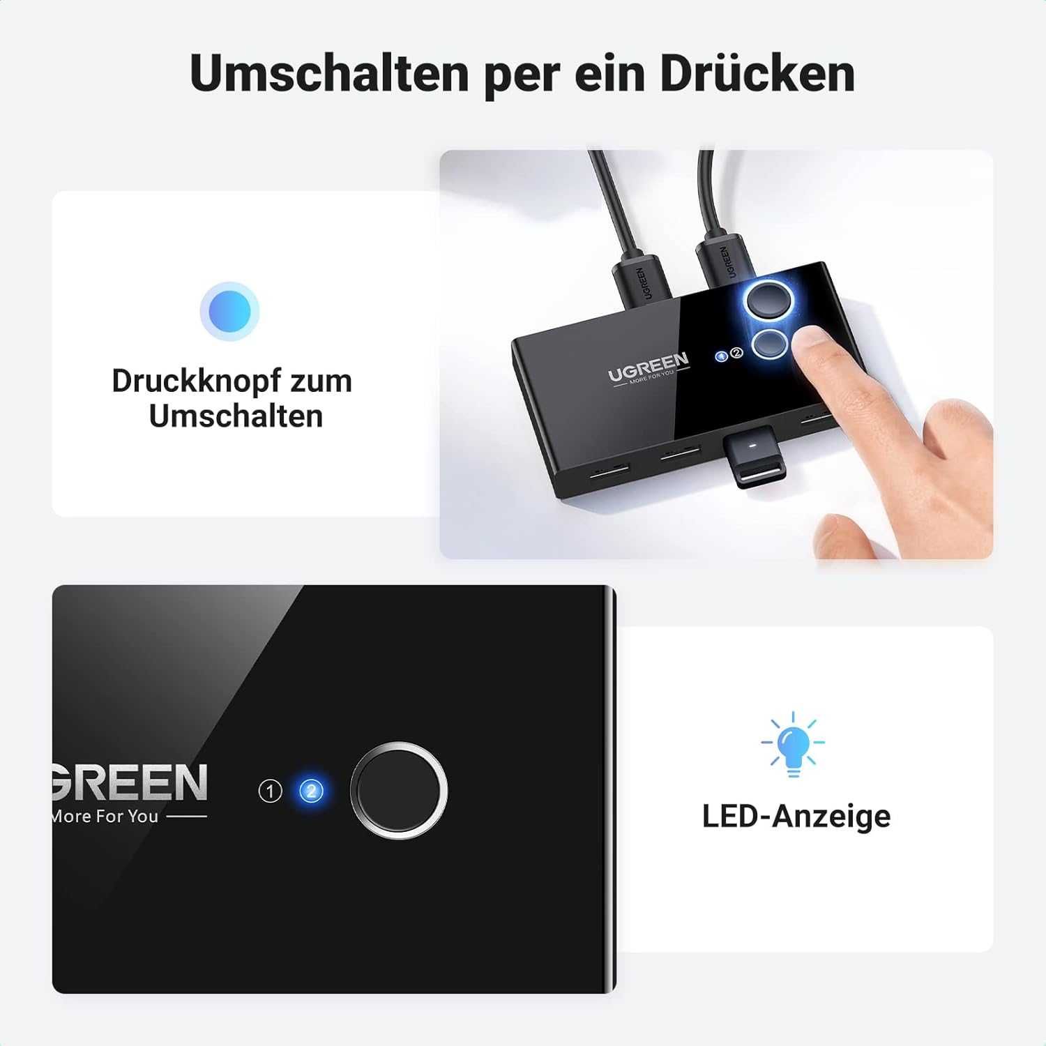 ПРОМО Нов UGREEN KVM Суич 2 x USB 3.0 към 4 x USB 3.0 5Gbps с Гаранция