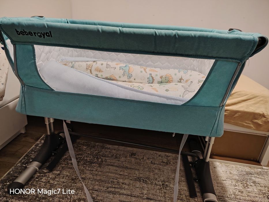 Patut co-sleeper Beberoyal cu leganare turcoaz + baby nest