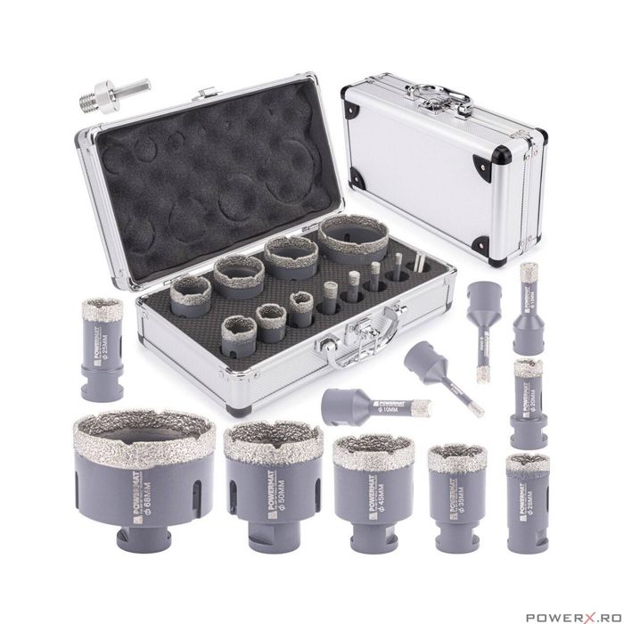 Set 12 piese freze diamantate si adaptor M14/HEX, Powermat