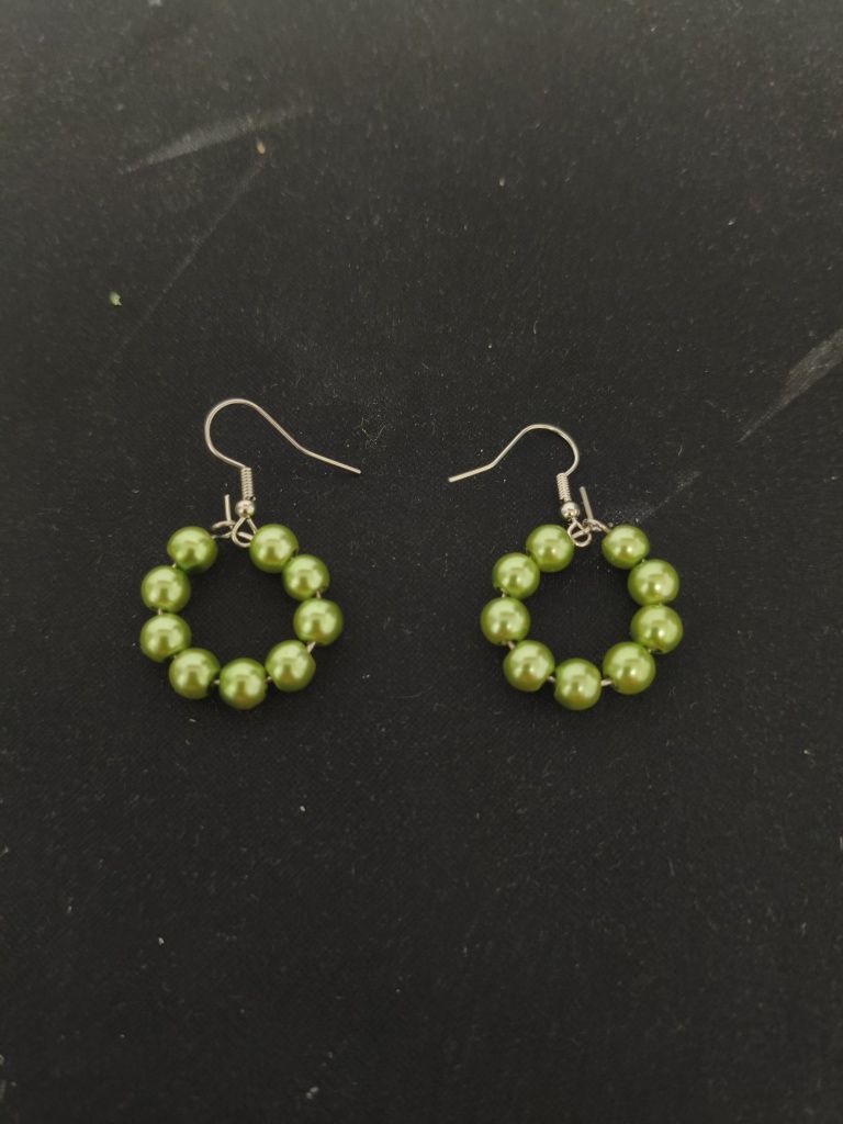 Set handmade cu perle verzi cu cercei brățară și colier