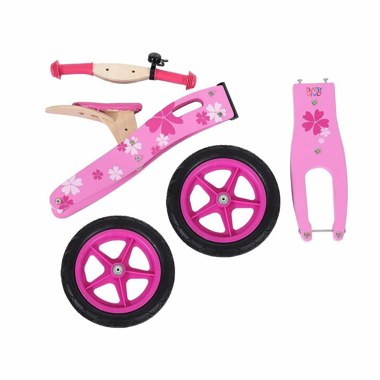 Bicicleta fara pedale din lemn copii, Baby Vivo, roz