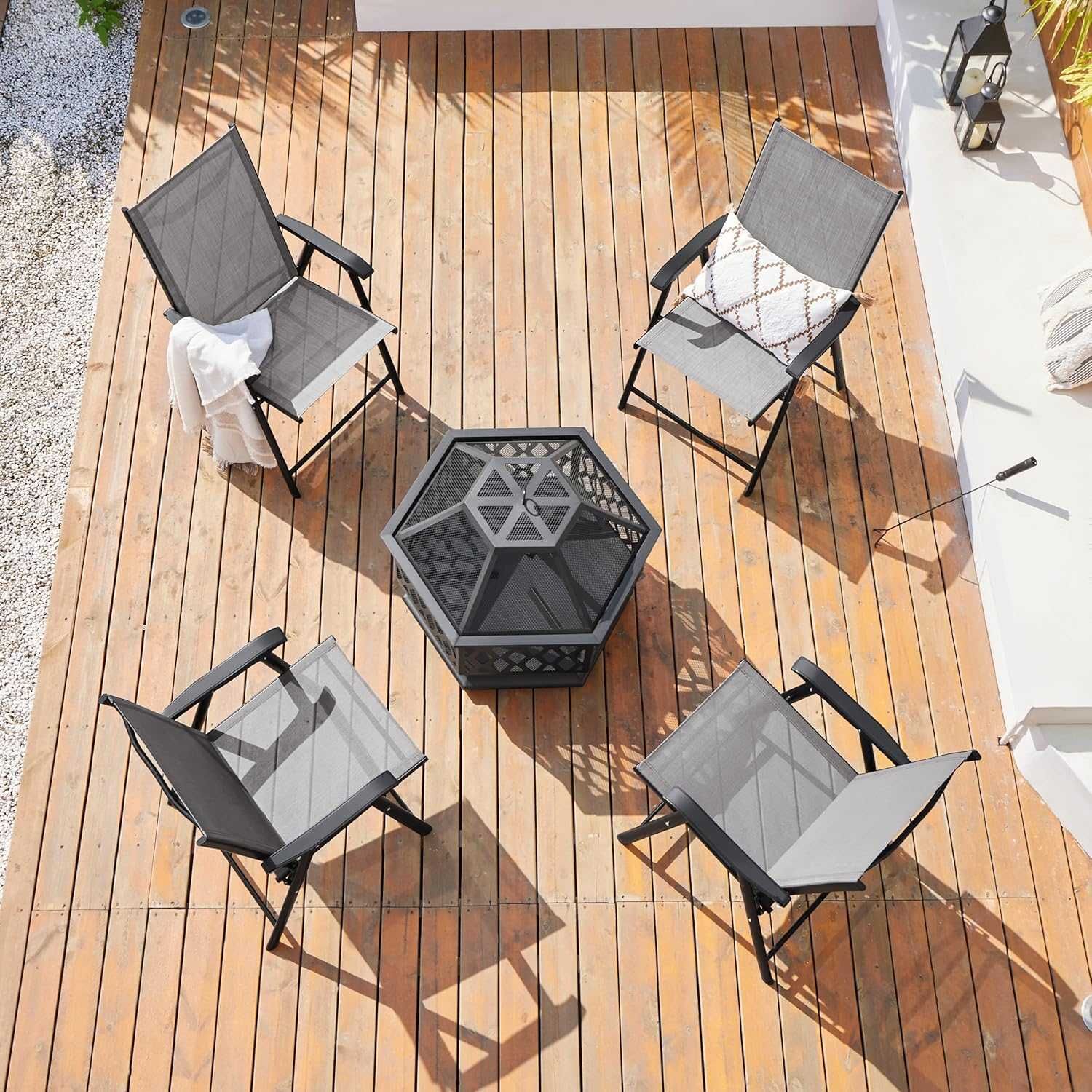 Set 2 scaune gradina pliante, cadru metal |YT 592830 Black(2pcs)