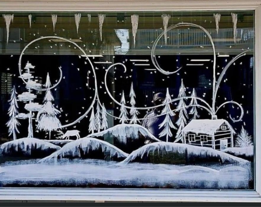 роспись окон, стекла. под новый год, итд