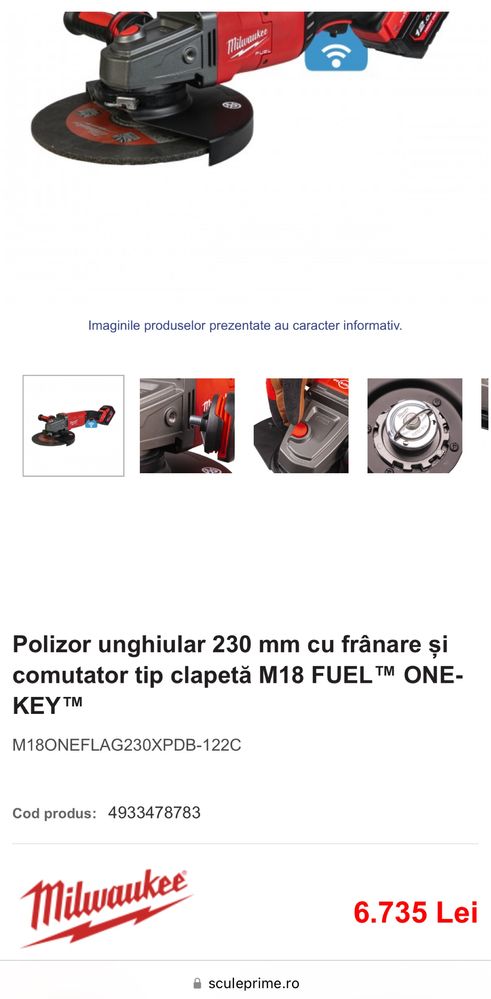 Polizor unghiular 230 mm  Milwaukee cu frânare  M18 FUEL