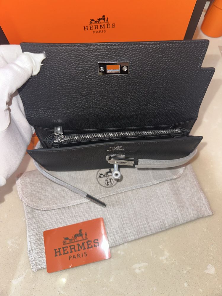 Portofel Hermes Kelly Black/Piele naturala 100%/Punga/Cutie Hermes