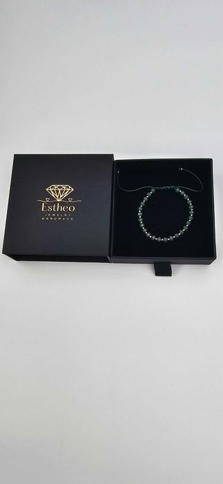 Brățară handmade cu pietre semiprețioase verzi și bile din aur 14K