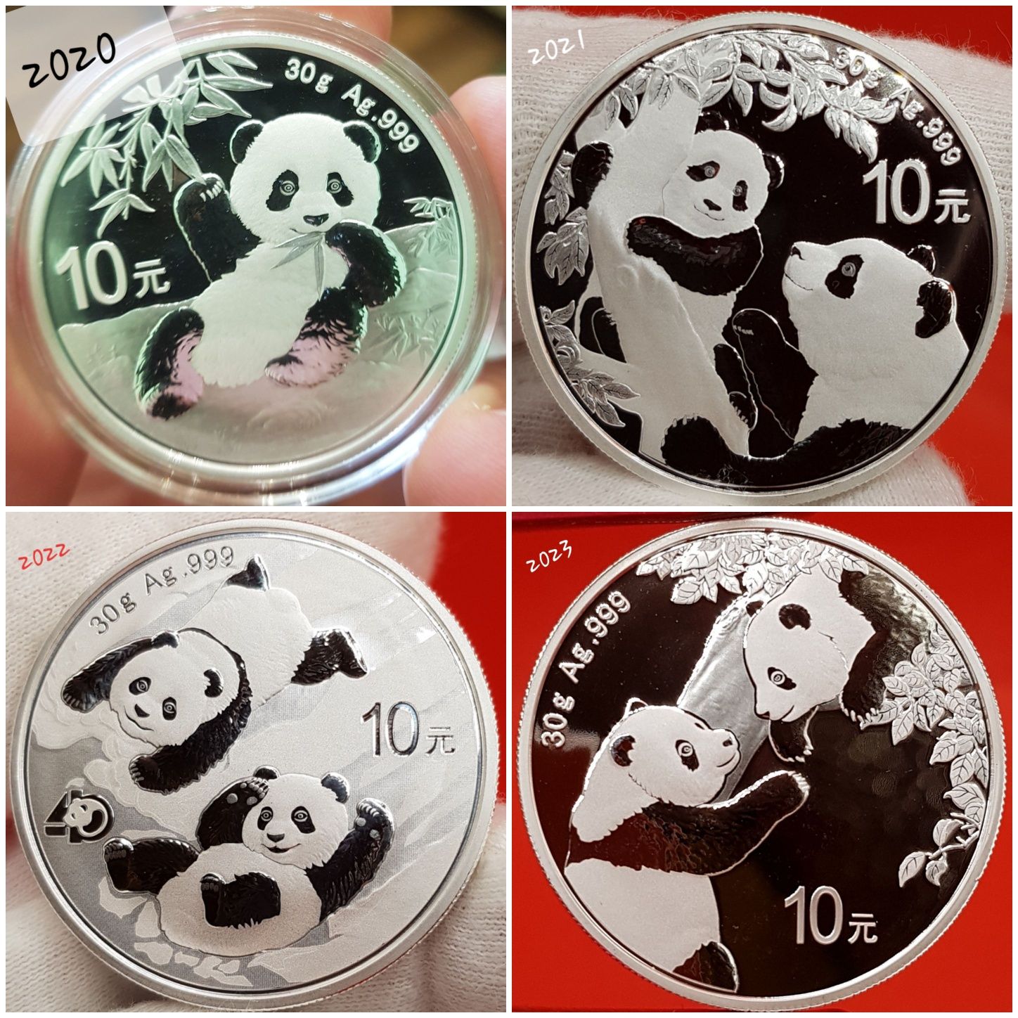 China Panda 2012-2024 monede argint lingou 999