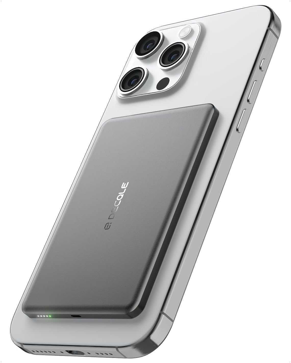 decqle “Air” магнитна външна батерия 5000mAh с USB-C кабел, сива