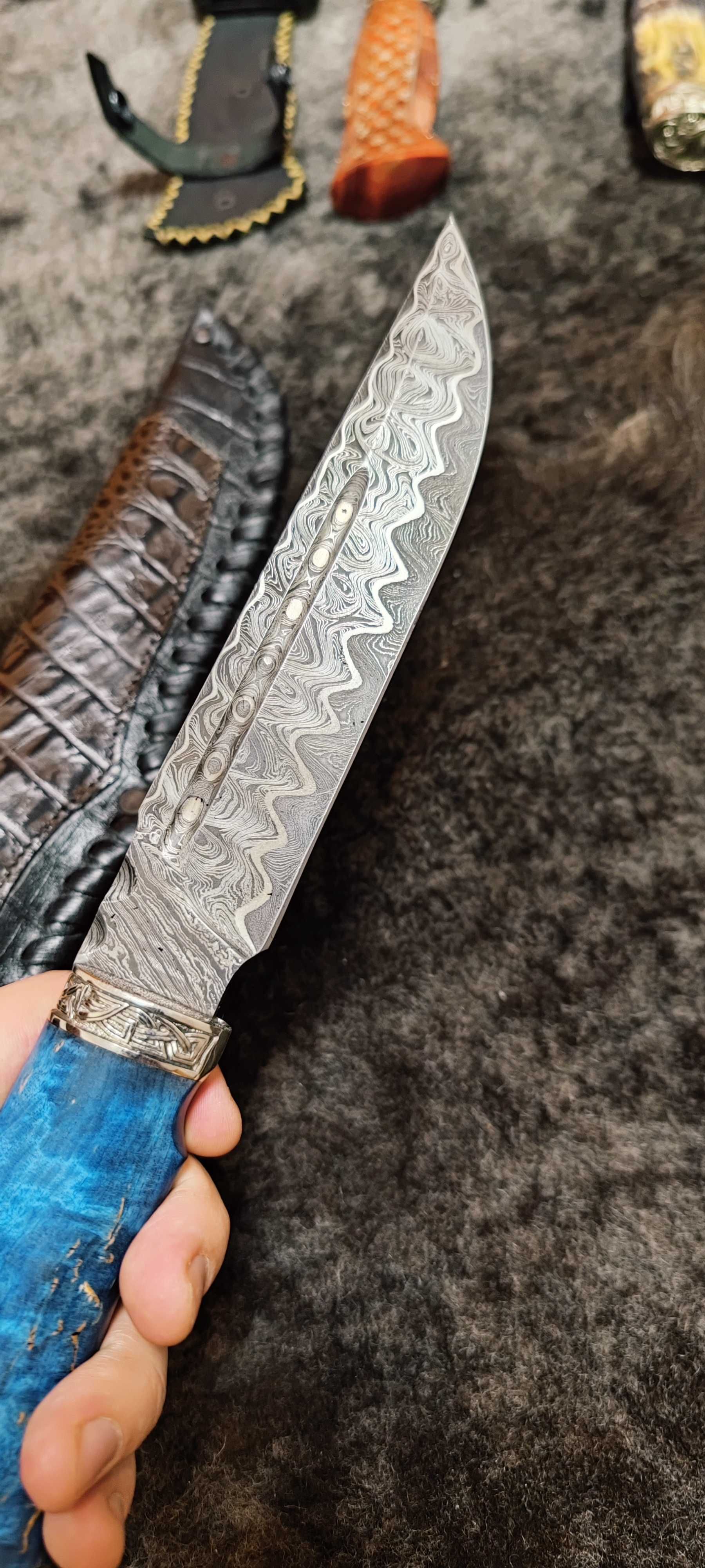 Ламинированный дамаск "Синий тигр" подарочный нож
