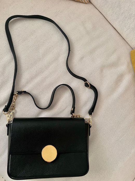 Geanta piele naturala 100% , masura medie, culoare: negru, NOUA