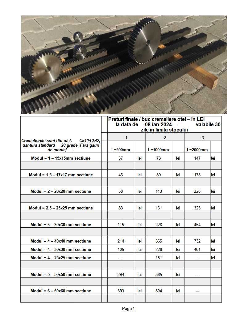 Spargator Lemne cremaliera KIT- Modul M4-500mm + pinion M4-Z=12 dinti