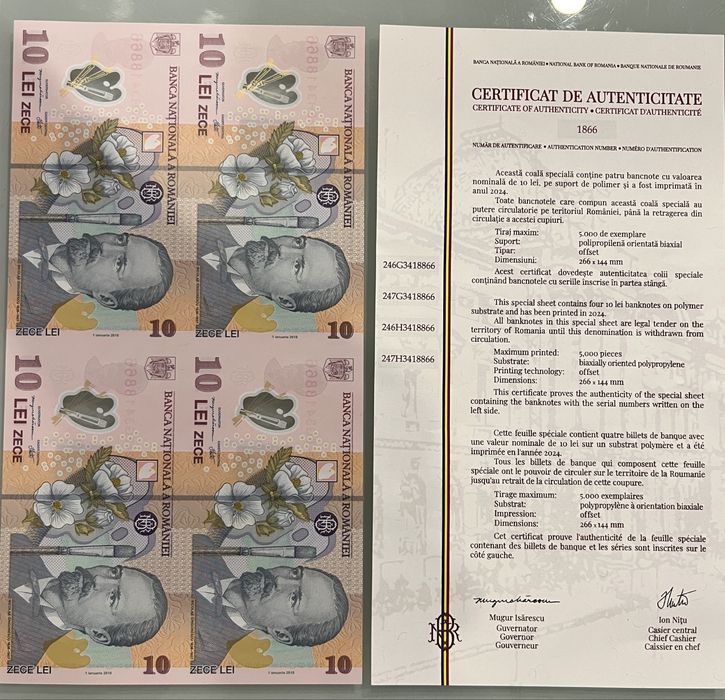4 Bancnote de 10 RON de colectie in stare excelenta