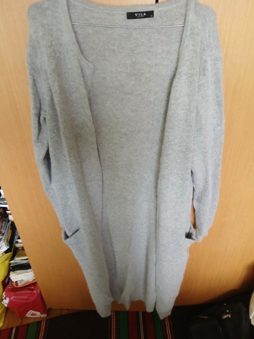 Жилетка XL, дълга-115см.,ангорска вълна,сива.