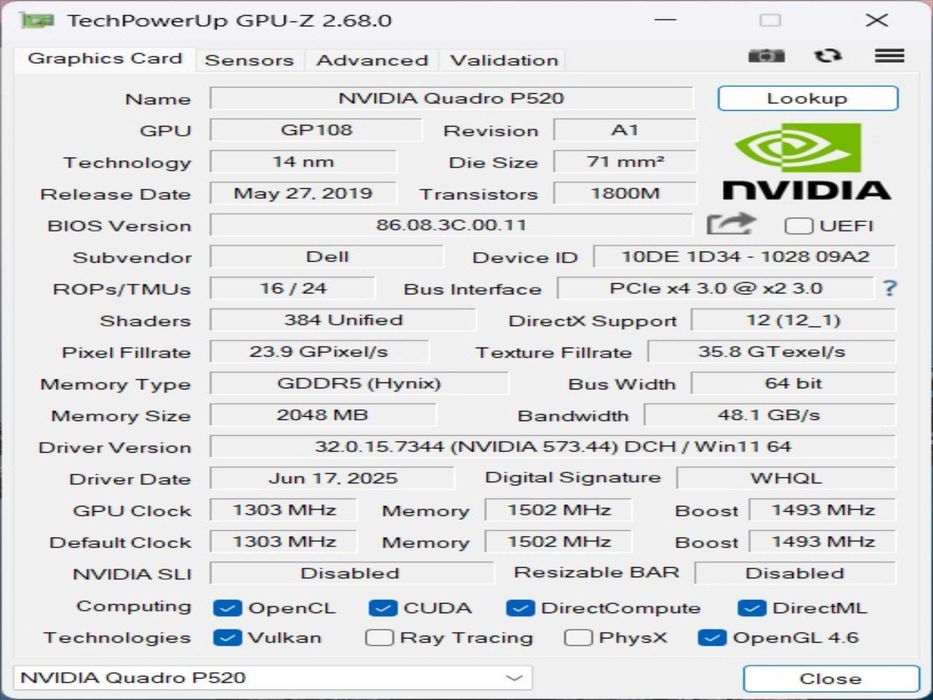 Лаптоп Dell Precision 3550 i7-10510U до 4.9GHz/RAM16GB/Quadro P520 2GB