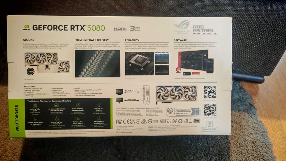 НОВА ! Видео Карта ASUS RTX 5080 ROG ASTRAL OC WHITE 16GB GDDR7 256bit