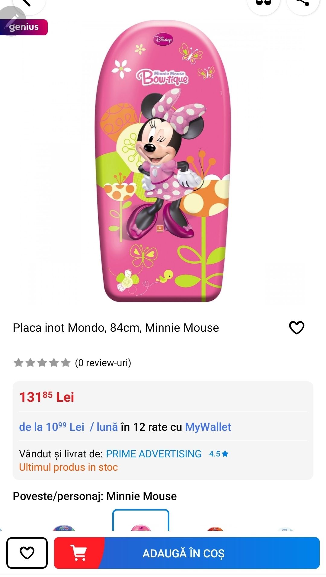 Placa roz de innot pluta copii Minnie Disney