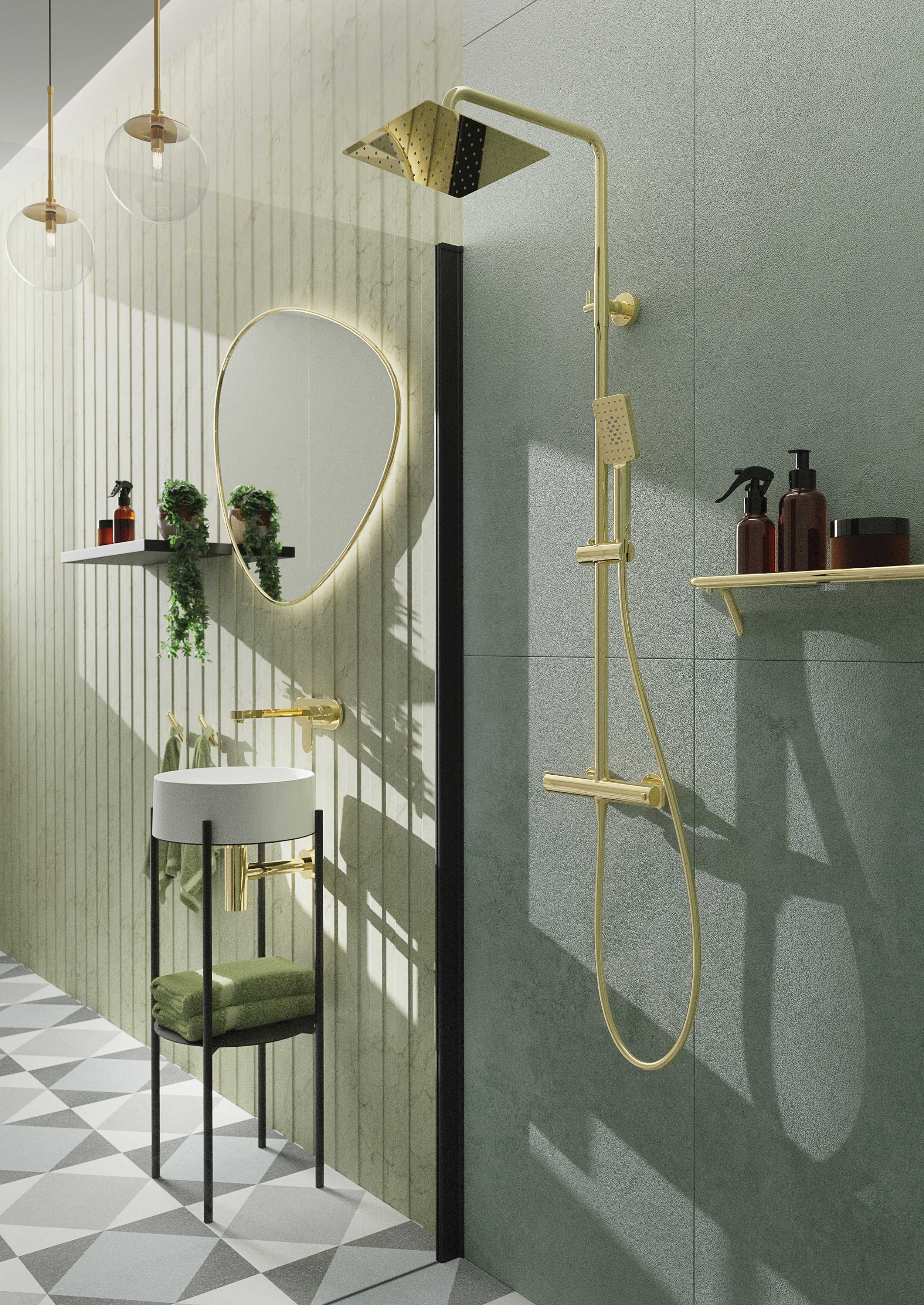 Златен душ колона тип Дъжд с термостатичен смесител Cascada Gold