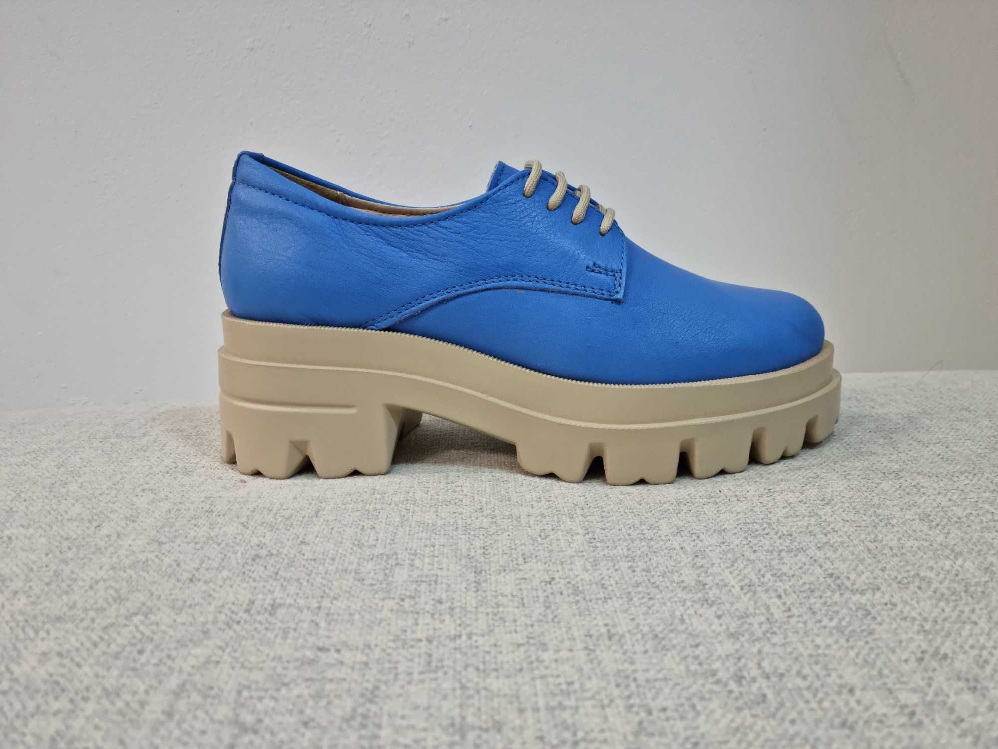 Pantofi casual, albastru, piele naturală, pentru femei