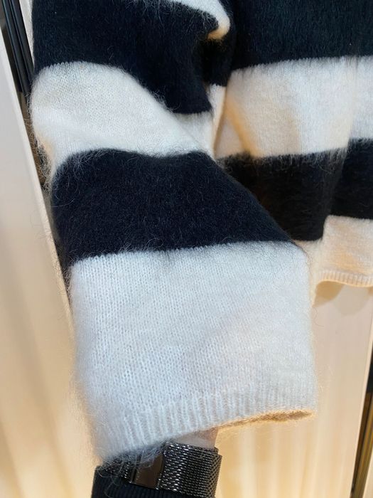 Пуловер H&M от мохер и вълна с черно-бяло райе