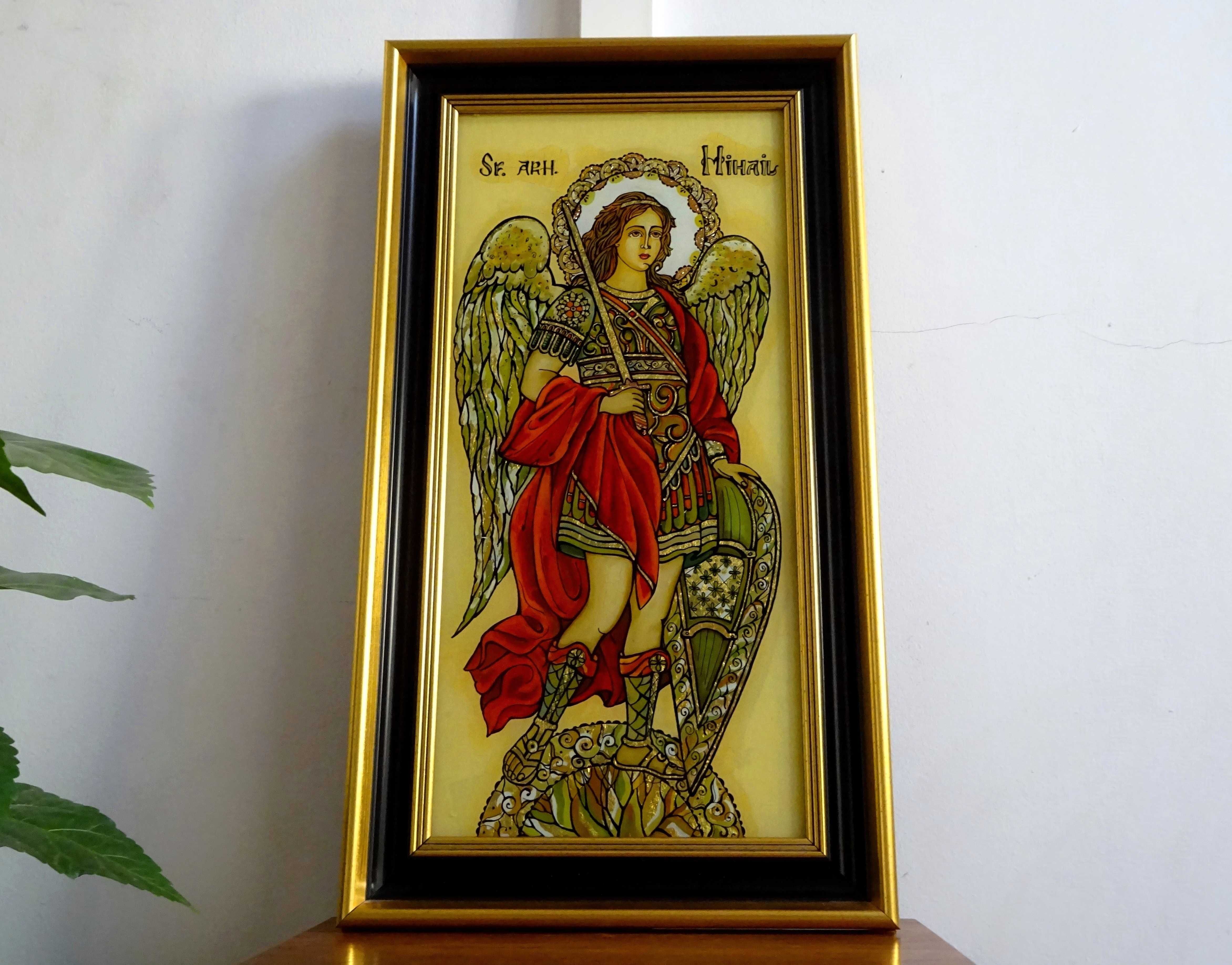Icoana cu Sfantul Arhanghel Mihail, deosebit pictata pe sticla