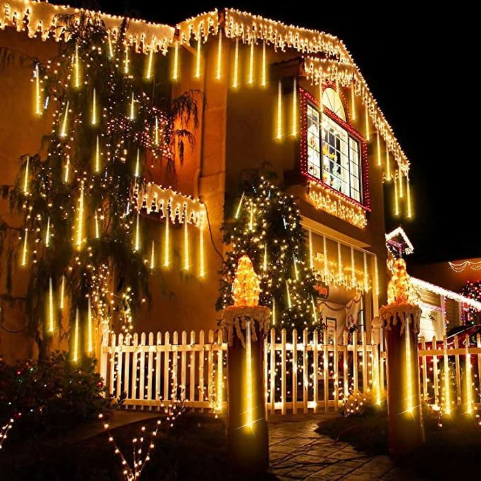 Коледни лампички падащ сняг 3м х 50см 8бр. стичаща светлина топла LED