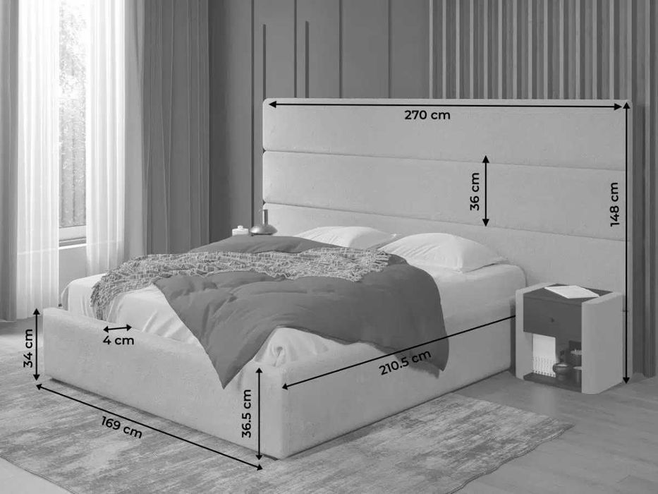 Pat tapitat Hera fix 270 x 144 C1 cu blanita plusata Crem Lapit 29