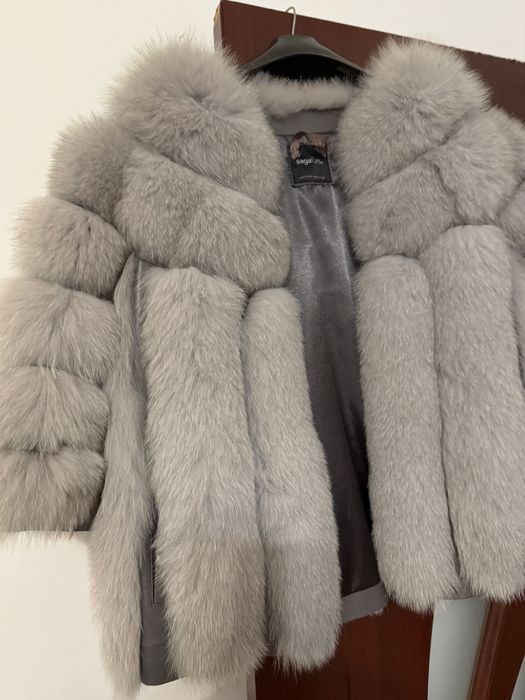 Blană naturală gri „Saga Furs” – mărimea XL, stare excelentă