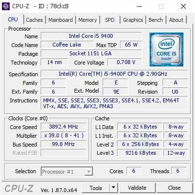 Intel Core i5 9400 6 yadro 6 potok Protsessor haloti ideal + Garantiya