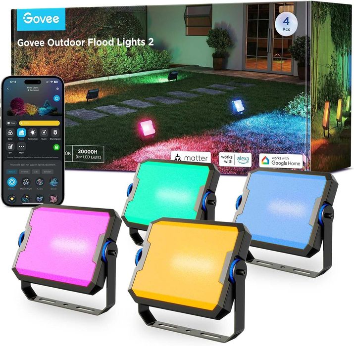 Смарт осветление за двор Govee Flood Lights 2 RGBIC Wi-Fi 4 броя