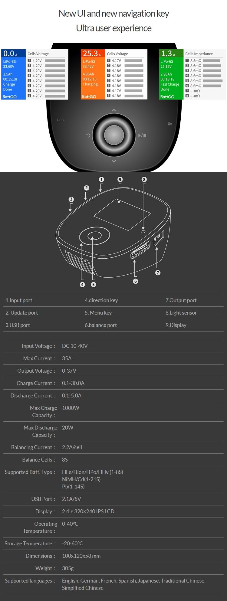 Încărcător ISDT T8 BattGo 1000W 1S 2S 3S 4S 5S 6S 7S 8S Lipo, Pb, etc.