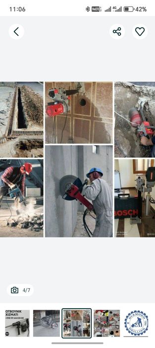 Perfirator xizmatlari teshik teshish Beton buzish eshik ochish xizmat