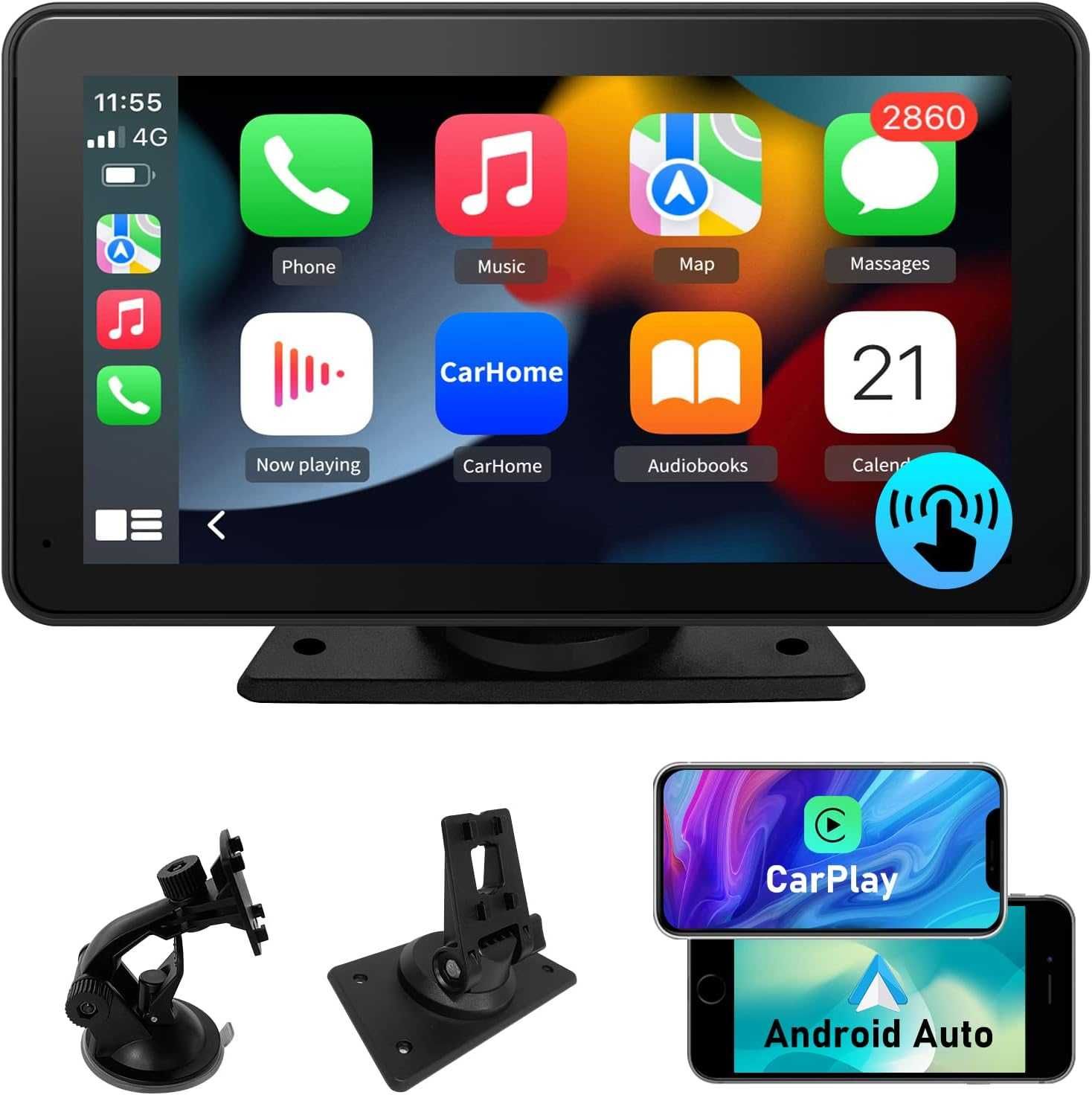 AWESAFE Apple Carplay & Android Auto Car Stereo, 7-инчов HD сензорен