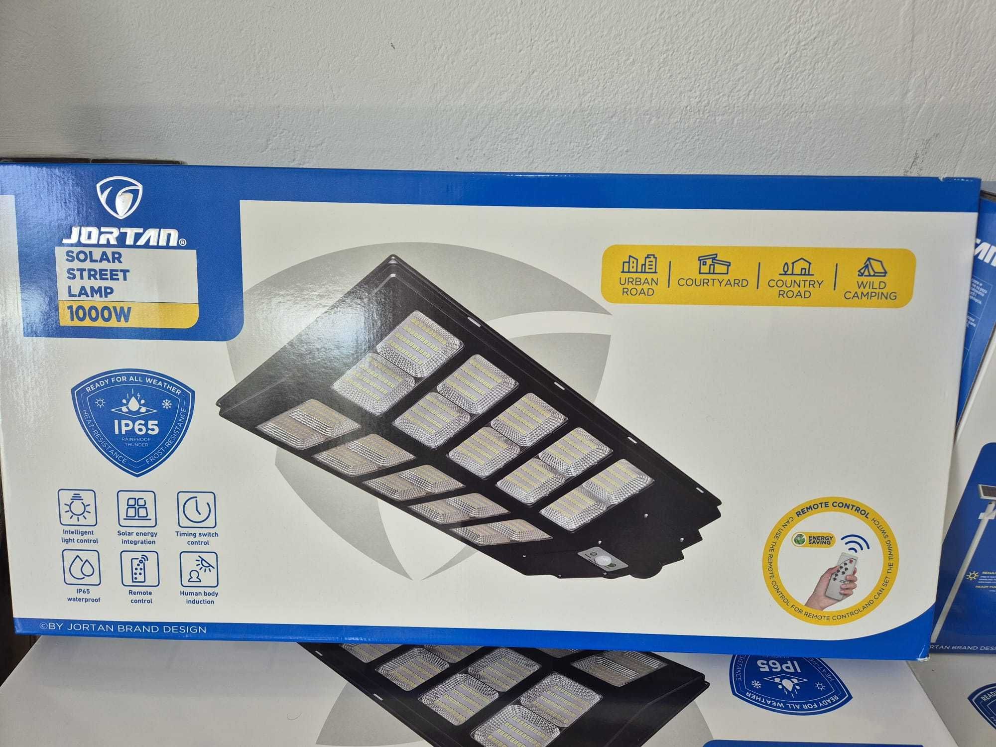 Lampa Solara LED, JORTAN, 1000W, Cu Panou Fotovoltaic, Suport