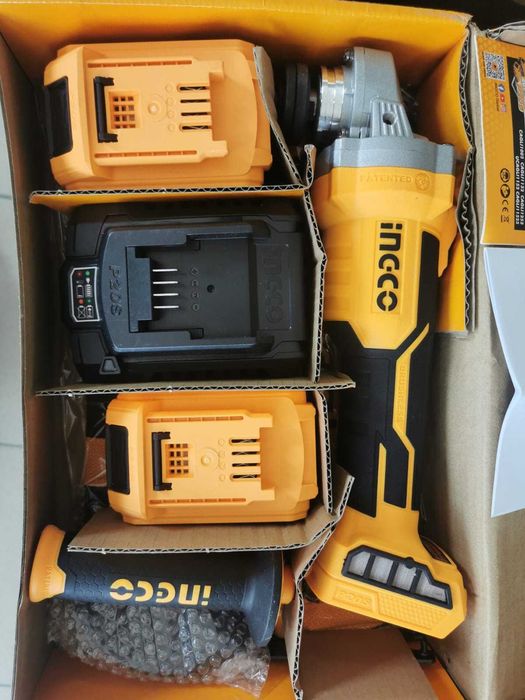 Flex INGCO cu 2 acumulatori de 20V, 4Ah, 115mm, turatie variabila, nou