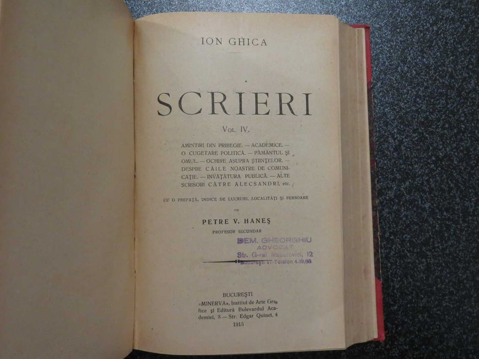 Scrieri  Ion Ghica  vol. l+ll=lll 1914  vol.IV 1915