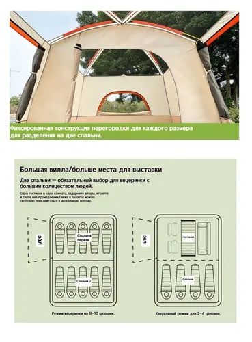 Палатка вилла 2х комнатная 10х местный