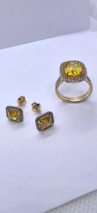 Серьги и кольцо с цитрином и с бриллиантами