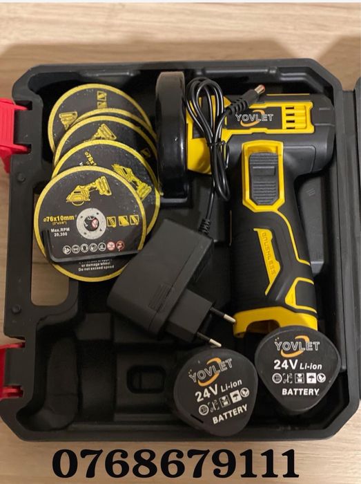 Mini Polizor Flex Electric cu 2 Baterii 12 v disc 76MM Nou 5 discuri