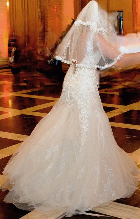 Set rochie mireasa, voal lung spaniol, voal scurt