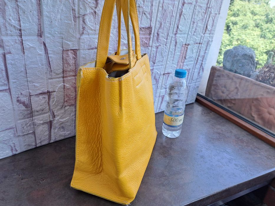 дамска чанта,жълта торба-естествена кожа