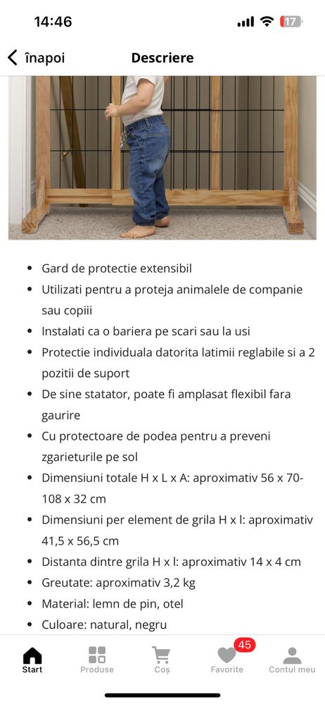 Portita/ gard de siguranta pentru copii sau animale de casa