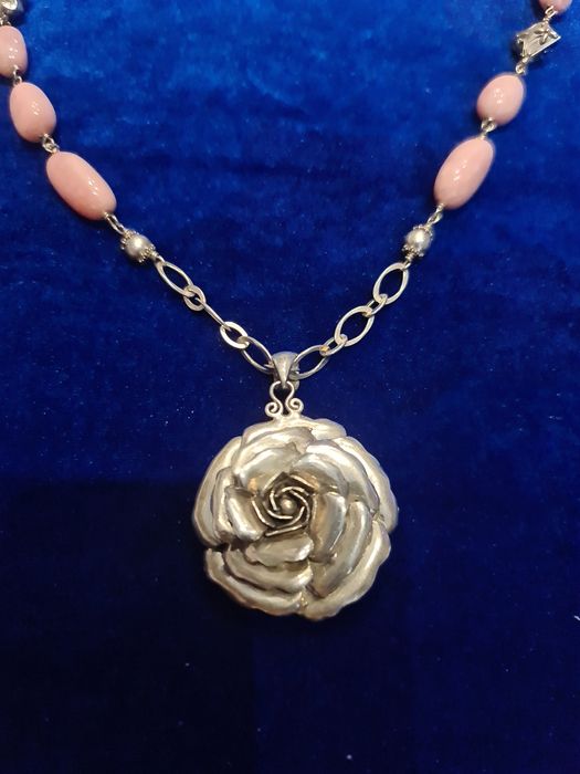 N Superb lant colier argint masiv 925,Frida,pietre rodocrozit,deosebit